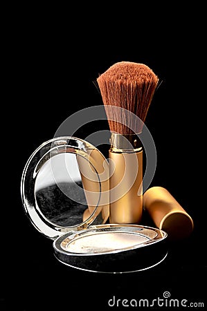 Makeup powder kit with brushes Stock Photo