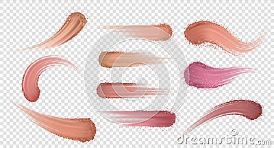 Makeup powder. Realistic eyeshadow and blusher swatch, skin tone shadows. Vector set of dry powder isolated on Vector Illustration
