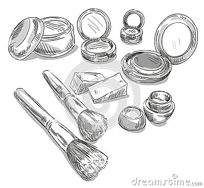 Makeup products drawing. Fashion illustration. Vector Illustration