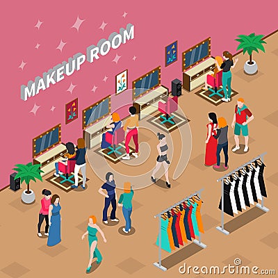 Makeup Room Fashion Industry Isometric Illustration Vector Illustration