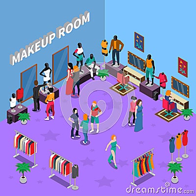 Makeup Room With Mannequins Isometric Illustration Vector Illustration