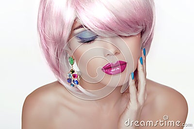 Makeup. lips. Beauty Girl Portrait with Colorful Makeup, Co Stock Photo