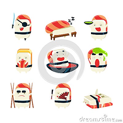 Maki Sushi Character Japan Themed Activities Vector Illustration