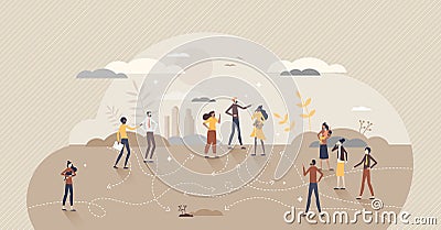 Making advice to find right path direction and guide tiny person concept Vector Illustration