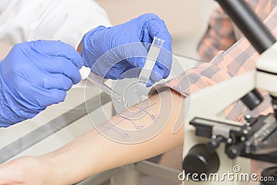 Making Allergy tests in laboratory Stock Photo