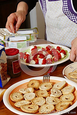 Making antepasti during a cooking class Editorial Stock Photo