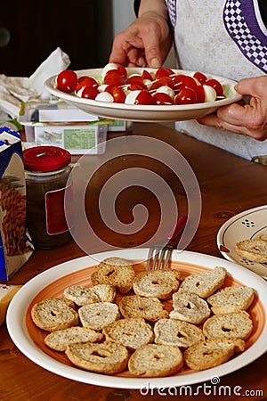 Making antepasti during a cooking class Editorial Stock Photo