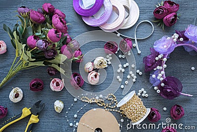 Making a artificial flowers and wreath for wedding decorating. Stock Photo