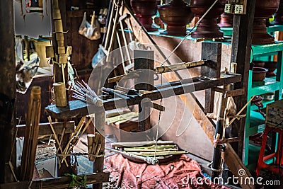 Making of bamboo umbrellas Stock Photo