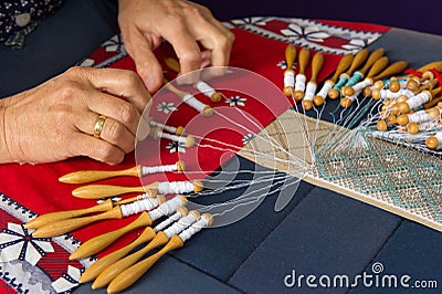 Making bobbin lace Stock Photo