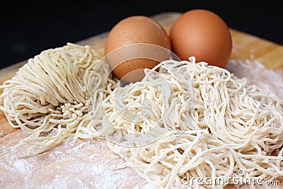 Making chinese noodle and egg Stock Photo