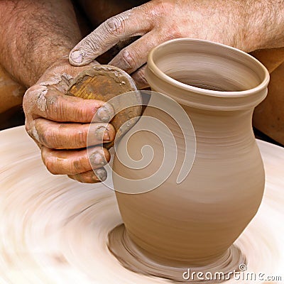 Making clay pottery Stock Photo