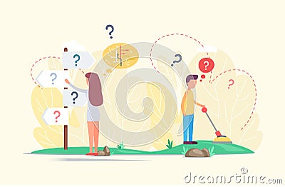 Making confusion. People think about solution to problem look for right way. Search for right answer Vector Illustration