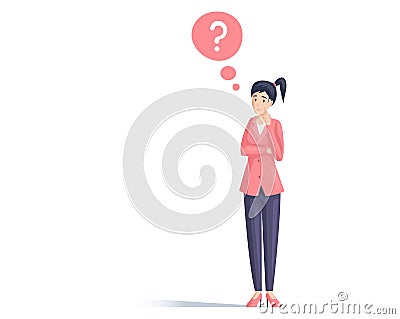 Making confusion. Woman thought about solution to problem, choose options person concept. Vector Illustration