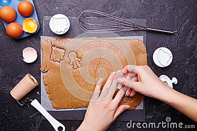 Making cookies in form rocket, ufo, alian and astronaut for world cosmonautics day. Stock Photo