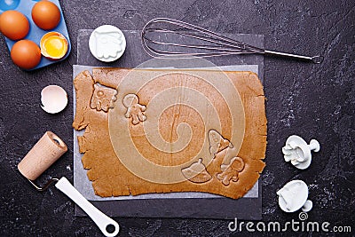 Making cookies in form rocket, ufo, alian and astronaut for world cosmonautics day. Stock Photo