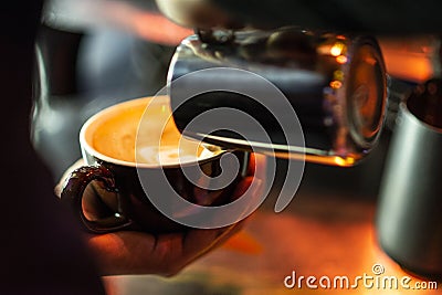 Making espresso coffee close up detail with modern machine Stock Photo