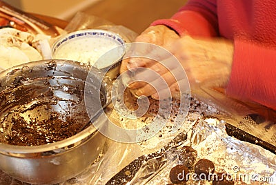 Making fine chocolate truffles Stock Photo