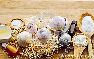 Making fizzy bath bombs at home concept. Stock Photo
