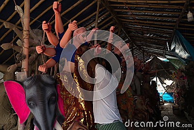 Making of goddess Durga idol for Durga puja Editorial Stock Photo