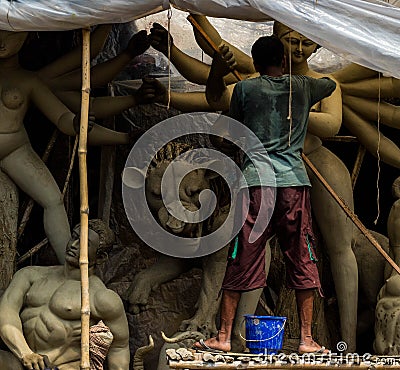 Making of goddess Durga idol Editorial Stock Photo