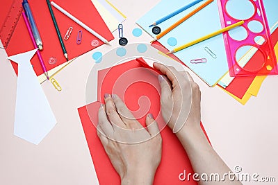 Making greeting card for Father`s Day. art project. DIY concept. Step-by-step photo instruction. Step 4 Stock Photo