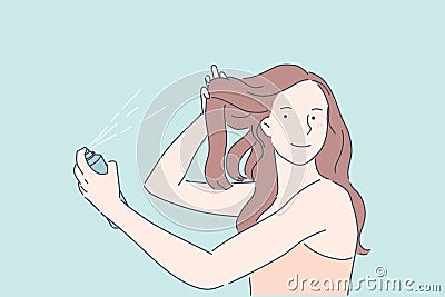 Making hairdo, hair volume, beauty procedure concept Vector Illustration