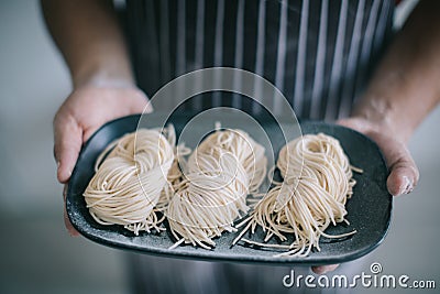 Making Handmade Noodles Stock Photo