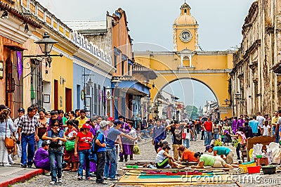 Making a Holy Week carpet, Antigua, Guatemala Editorial Stock Photo