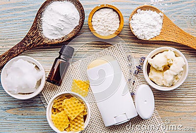 Making homemade deodorant stick with all natural ingredients concept. Stock Photo