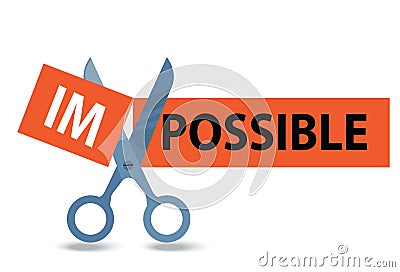 Making impossible into possible by scissors. Change your self concept. Motivation. Business vector illustration, concept Cartoon Illustration