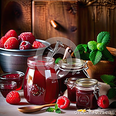 Making jam, ingredients and final product Stock Photo