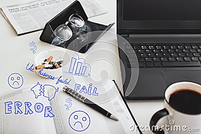 Making mistakes. Cropped shot of office desk. Marketing failures concept Cartoon Illustration