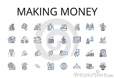 Making money line icons collection. Earning wages, Gaining profits, Accumulating wealth, Securing income, Receiving Vector Illustration