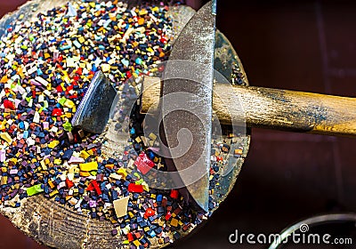 Making a mosaic ancient roman way in a small laboratory Editorial Stock Photo