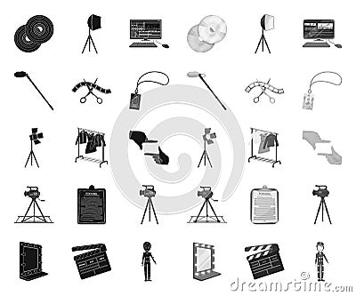 Making a movie black.mono icons in set collection for design. Attributes and Equipment vector symbol stock web Vector Illustration