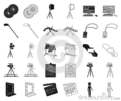 Making a movie black,outline icons in set collection for design. Attributes and Equipment vector symbol stock web Vector Illustration