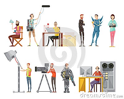 Making Movie Flat Style Set Vector Illustration