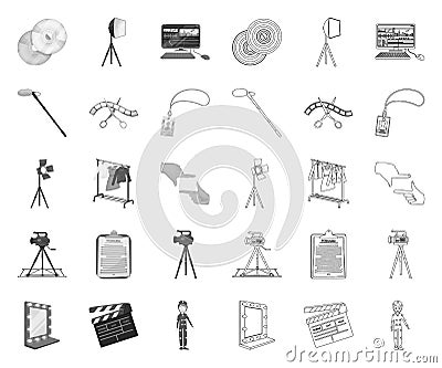 Making a movie mono,outline icons in set collection for design. Attributes and Equipment vector symbol stock web Vector Illustration