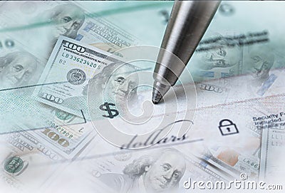 Making payments , writing the check Stock Photo