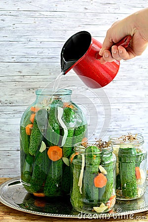 Making pickled cucumbers Stock Photo