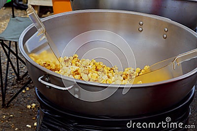 making popcorn in the fun park Stock Photo