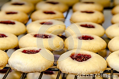 Making of Raspberry Thumbprint Cookies Stock Photo