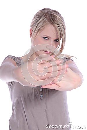 Making a repelling gesture Stock Photo