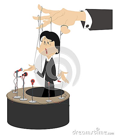 A young woman speaker making a report and controlled like puppet illustration Vector Illustration