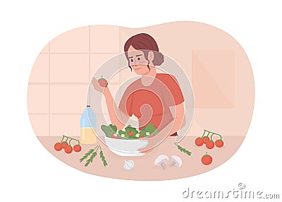 Making salad with fresh vegetables and mayonnaise vector isolated illustration Cartoon Illustration