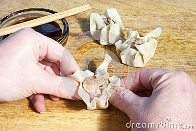 Making Shu Mai Dumplings Stock Photo