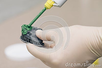 Making a template for temporary veneers. Technological advancement in odontology. Dental high productivity models Stock Photo