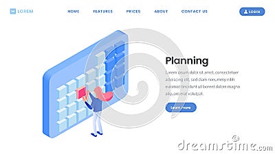 Making timetable landing page isometric template Vector Illustration