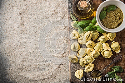 Making tortellini with fresh spinach,overhead,view Stock Photo